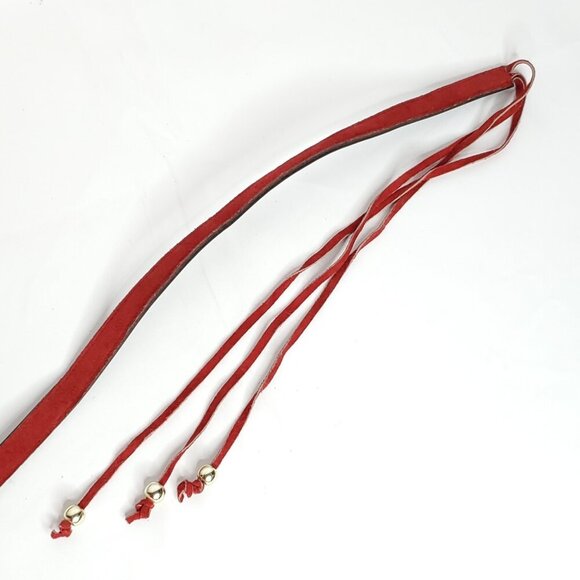Boho Hippie Suede Belt Dark Red Tassels Silvertone Beads Self Tie Rope - Picture 3 of 3